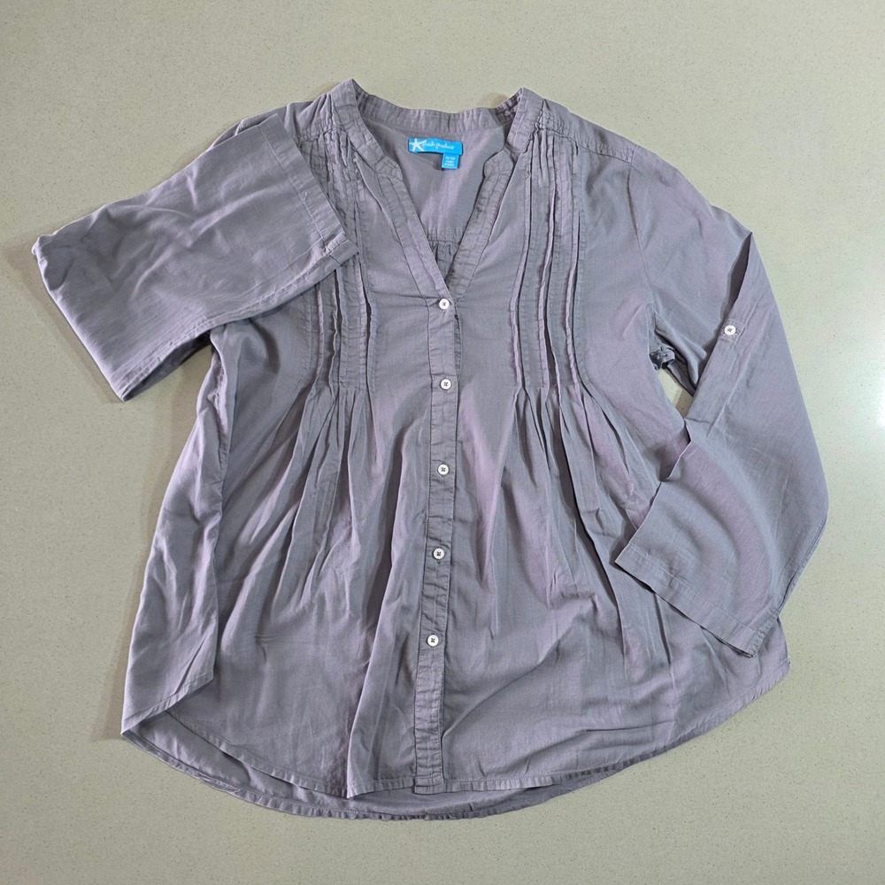 Fresh Produce Grey Pintuck Button Down Tunic Top XS/SM